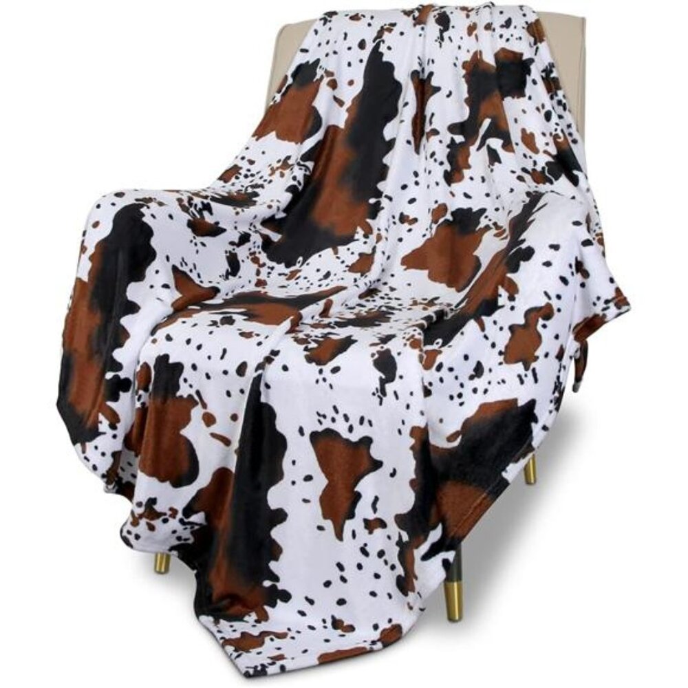 Flannel Fleece Throw Blanket for Couch, Cow Print Blanket for Adult, Fuzzy Cozy